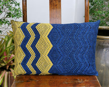 Load image into Gallery viewer, Cushion cover "Lao Naga" (Dark blue/Marigold)(lumbar)

